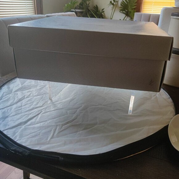 White Summer Straw Hat with a pink floral spray and a gossamer ribbon 12.5" x 22 - Picture 8 of 10